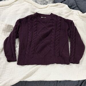 Elegant Cable Knit Sweater in Deep Purple